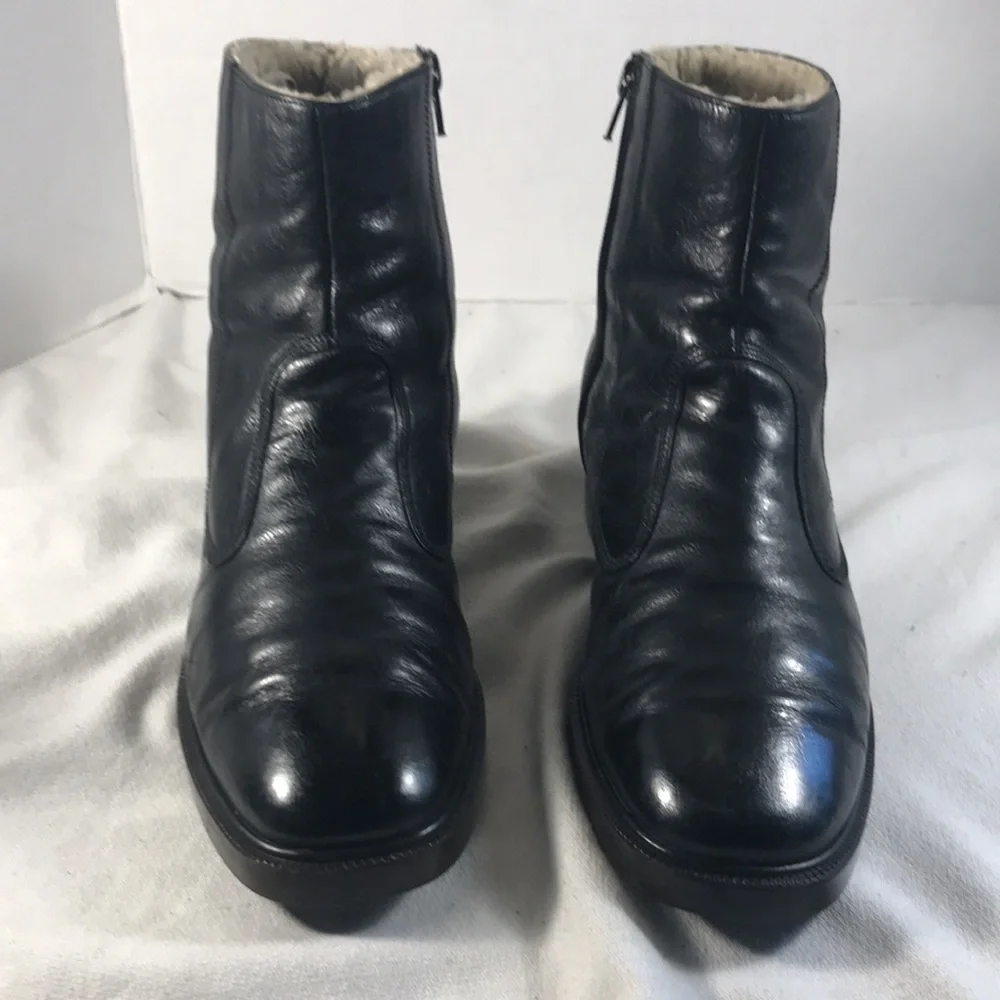 Metzeler Men’s Vintage Black Leather Side Zip Fur Lined Ankle Boots Size 8